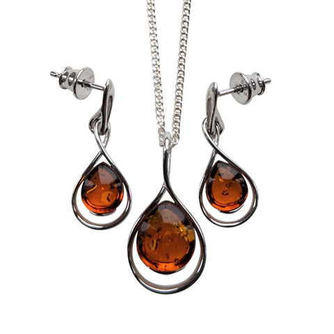 Crescent Amber Silver Pendant and chain
