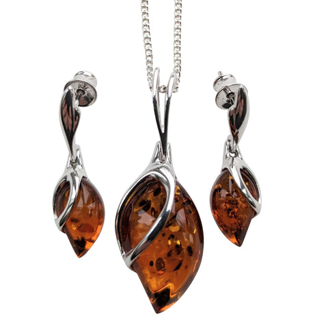 Raindrop Amber Silver PENDANT and Chain
