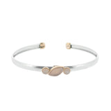 Rose Quartz Silver Bangle with Rose Gold Accents