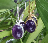 Royal Purple Amethyst Silver and Gold Plated Oval Cabochon Earrings