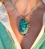 Lattice Turquoise Silver Pendant with Chain