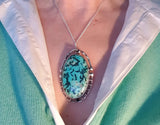 Lattice Turquoise Silver Pendant with Chain